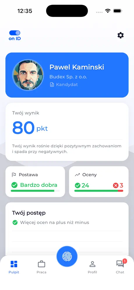 on ID app: worker profile with score and ratings