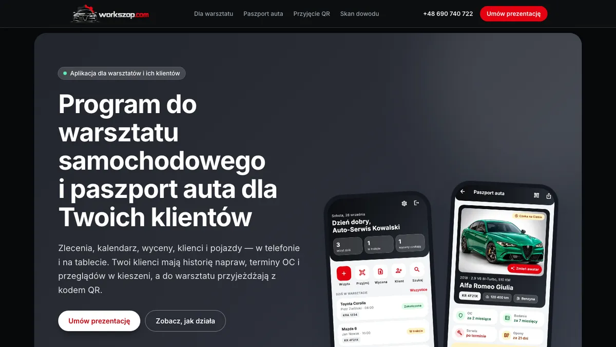 Workszop home page with the app on a phone